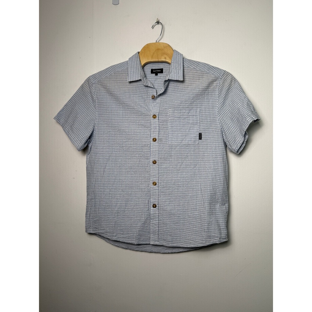 Fast Times Australia Mens Blue White Gingham Boxy Short Sleeve Shirt L